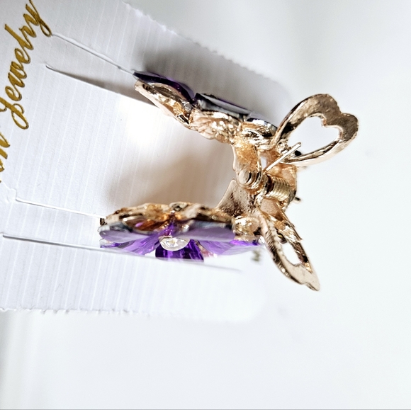 NWT Small Purple Gems & Rose Gold Enamel Flower Hair Clip! - Picture 14 of 16